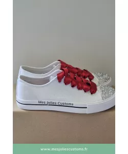 Chaussures en tissus mariage avec strass et rubans